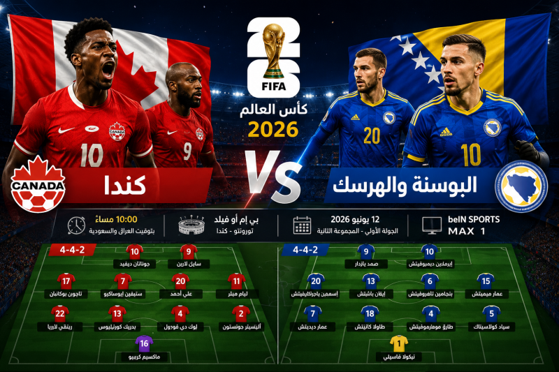 موعد مباراة كندا والبوسنة والهرسك في كأس العالم 2026 والقناة الناقلة والتشكيل المتوقع